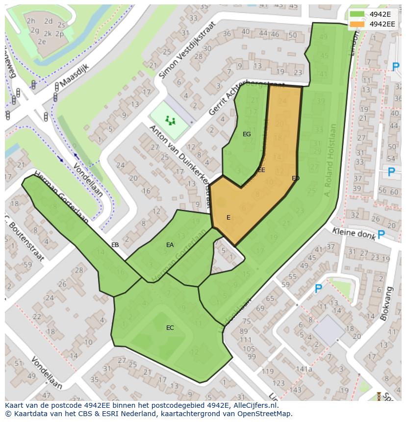 Afbeelding van het postcodegebied 4942 EE op de kaart.
