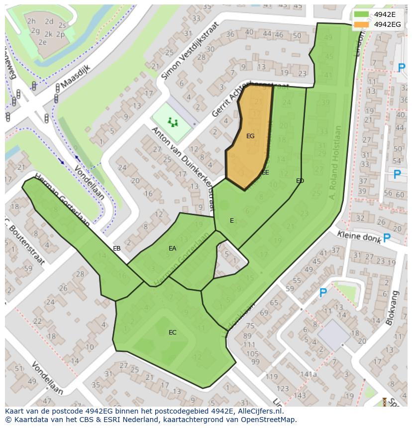 Afbeelding van het postcodegebied 4942 EG op de kaart.