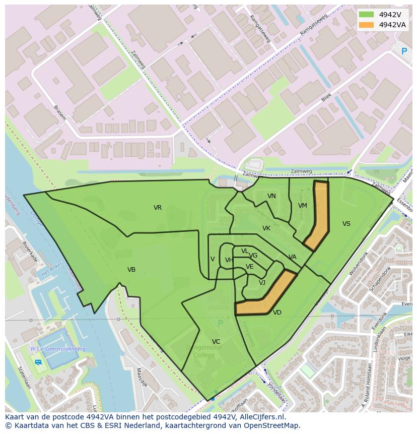 Afbeelding van het postcodegebied 4942 VA op de kaart.