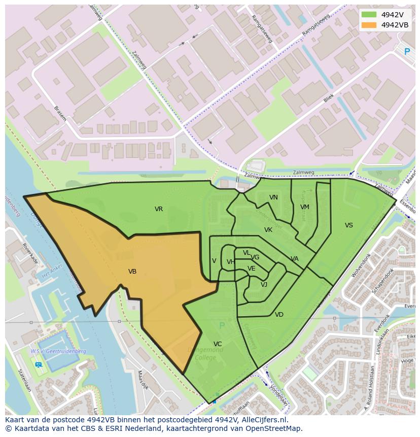Afbeelding van het postcodegebied 4942 VB op de kaart.