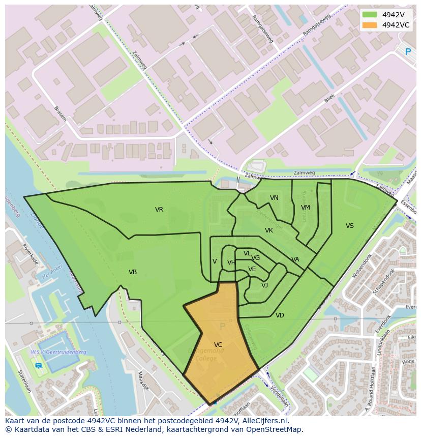 Afbeelding van het postcodegebied 4942 VC op de kaart.