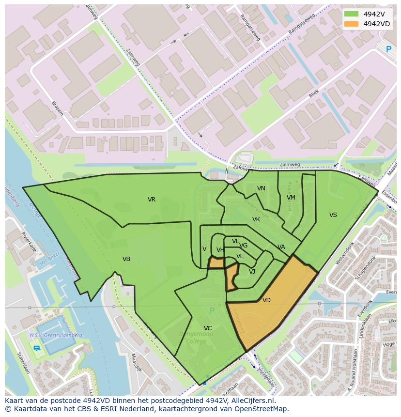 Afbeelding van het postcodegebied 4942 VD op de kaart.