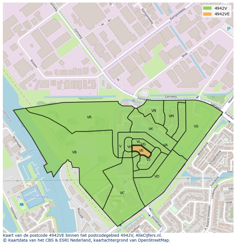 Afbeelding van het postcodegebied 4942 VE op de kaart.