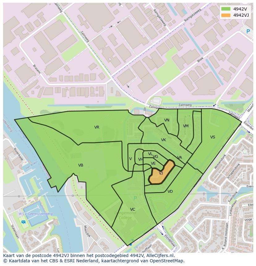 Afbeelding van het postcodegebied 4942 VJ op de kaart.