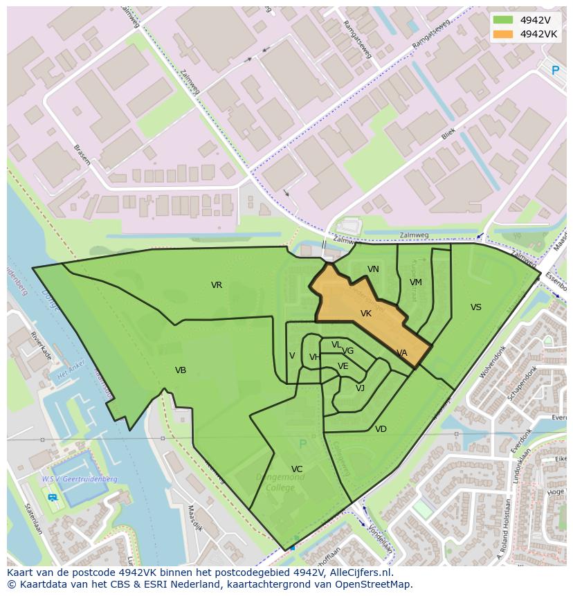 Afbeelding van het postcodegebied 4942 VK op de kaart.