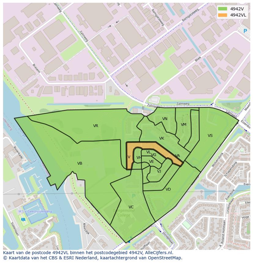 Afbeelding van het postcodegebied 4942 VL op de kaart.
