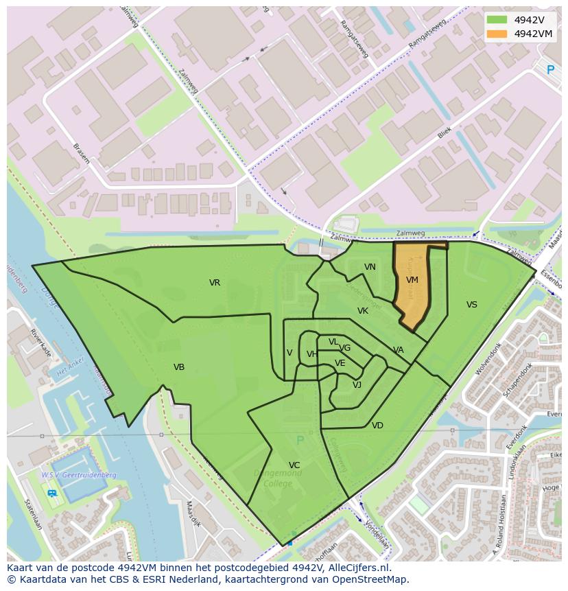 Afbeelding van het postcodegebied 4942 VM op de kaart.