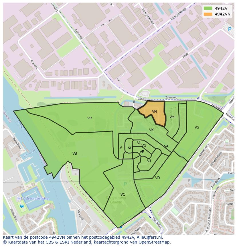 Afbeelding van het postcodegebied 4942 VN op de kaart.