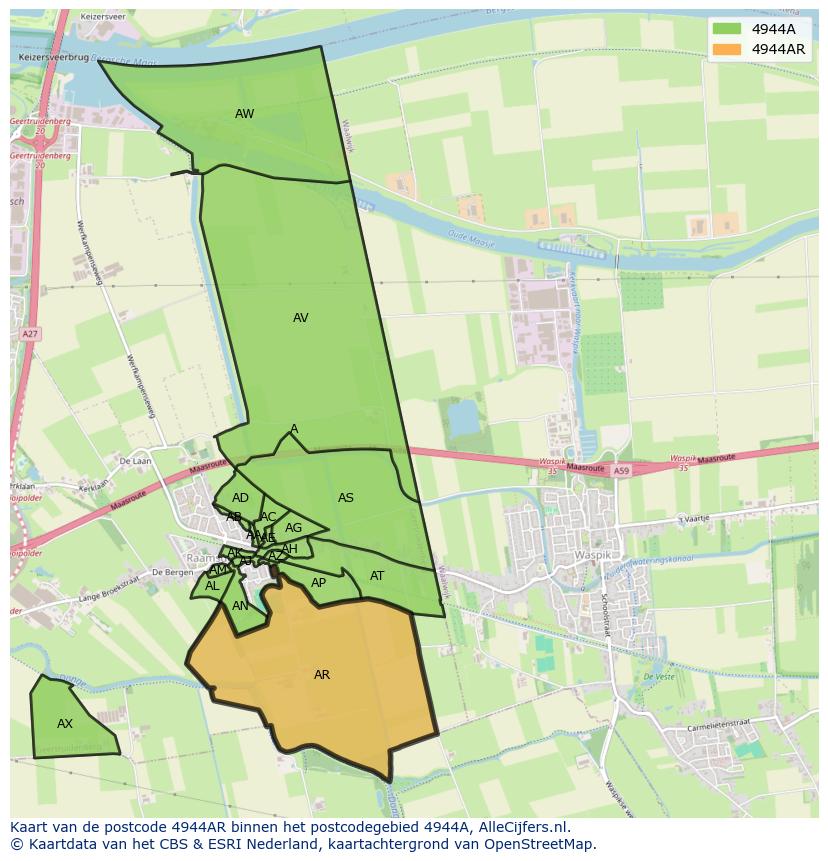 Afbeelding van het postcodegebied 4944 AR op de kaart.
