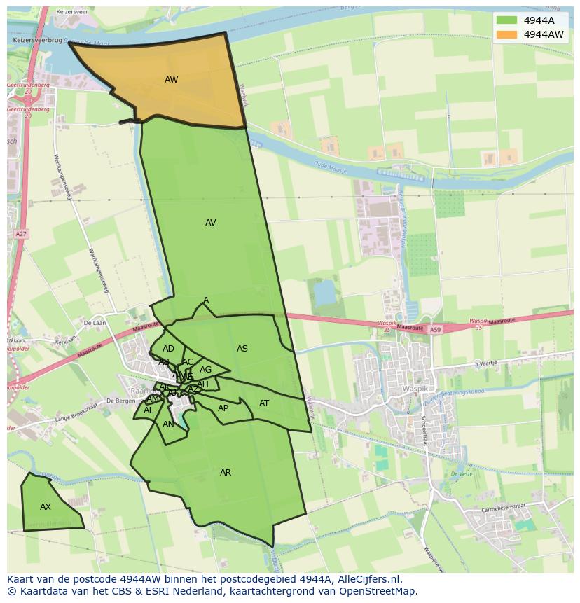 Afbeelding van het postcodegebied 4944 AW op de kaart.