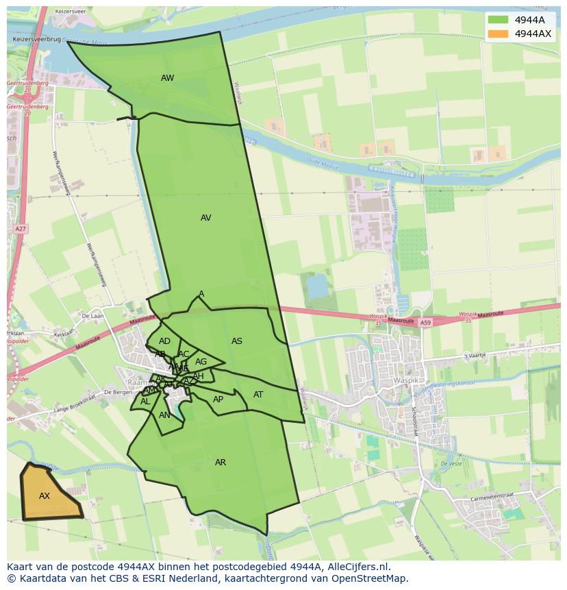 Afbeelding van het postcodegebied 4944 AX op de kaart.