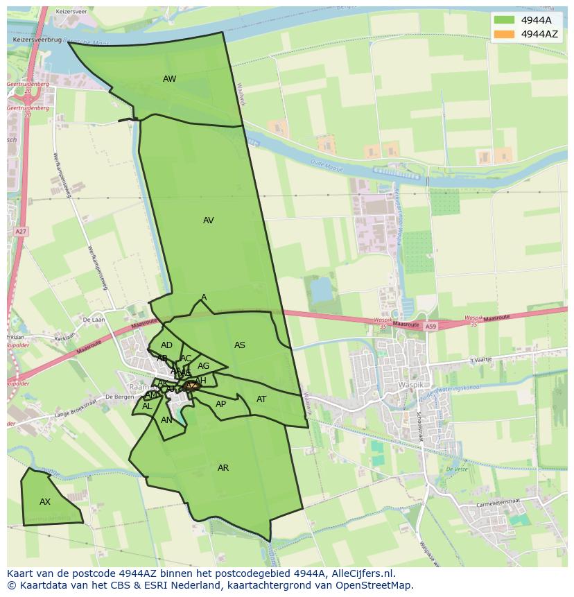 Afbeelding van het postcodegebied 4944 AZ op de kaart.