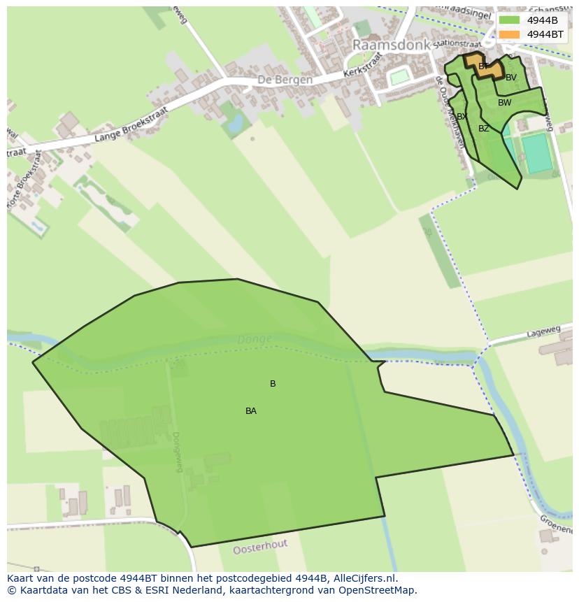 Afbeelding van het postcodegebied 4944 BT op de kaart.