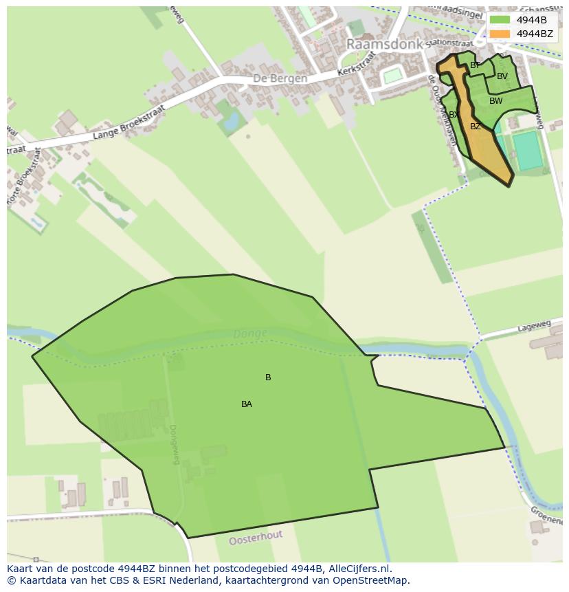 Afbeelding van het postcodegebied 4944 BZ op de kaart.