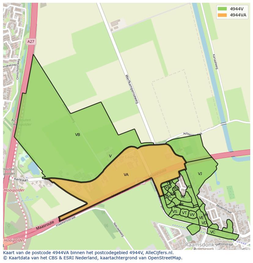 Afbeelding van het postcodegebied 4944 VA op de kaart.