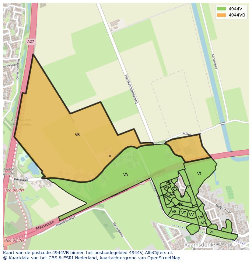 Afbeelding van het postcodegebied 4944 VB op de kaart.