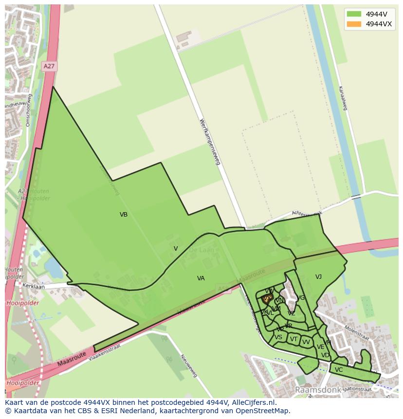 Afbeelding van het postcodegebied 4944 VX op de kaart.
