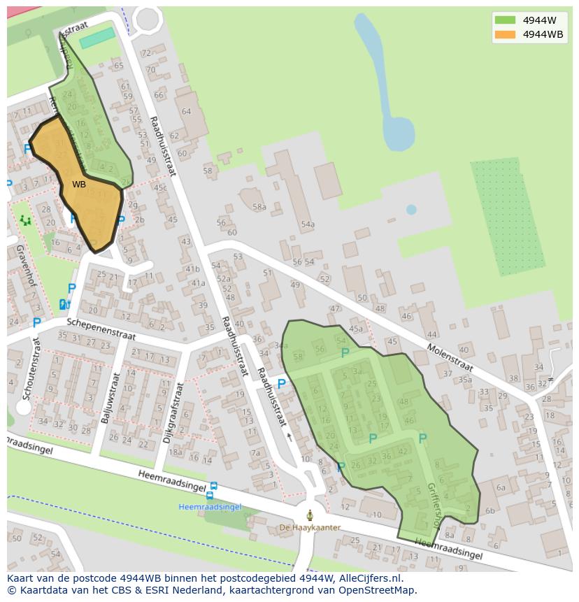 Afbeelding van het postcodegebied 4944 WB op de kaart.