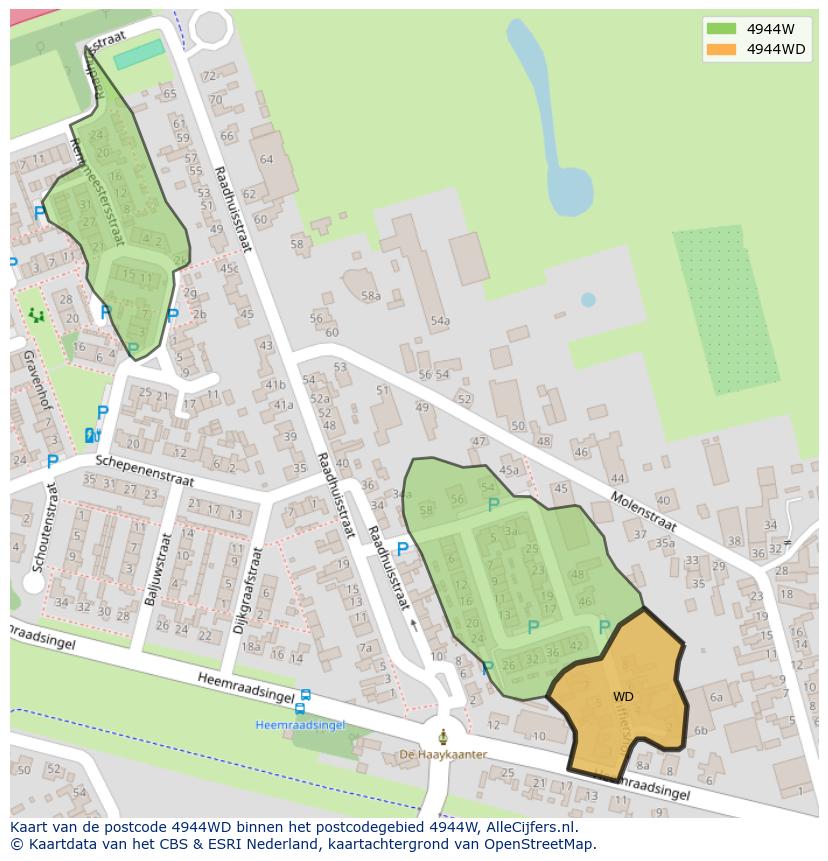 Afbeelding van het postcodegebied 4944 WD op de kaart.