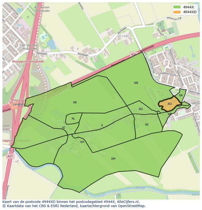 Afbeelding van het postcodegebied 4944 XD op de kaart.