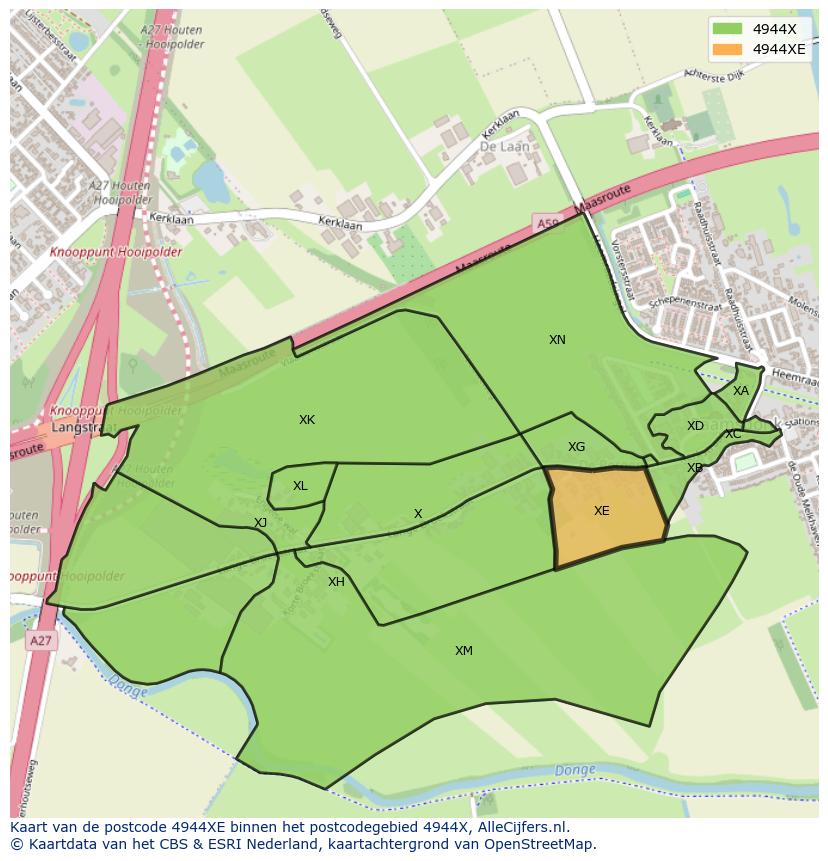 Afbeelding van het postcodegebied 4944 XE op de kaart.