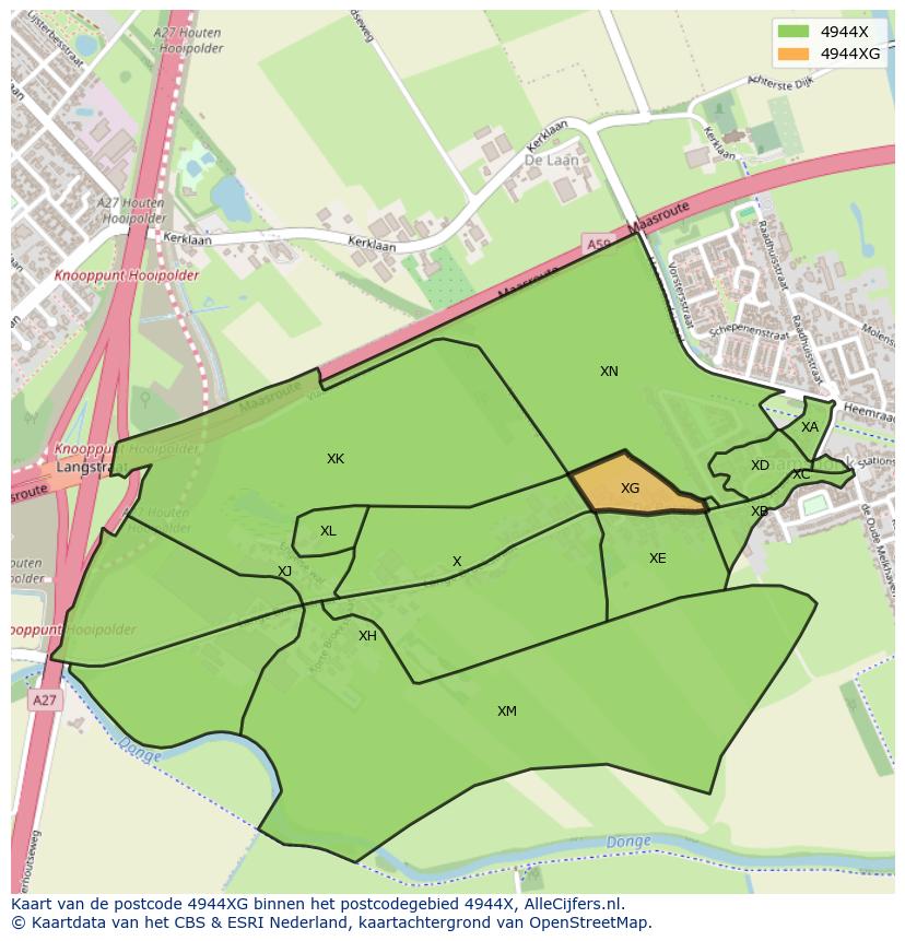 Afbeelding van het postcodegebied 4944 XG op de kaart.