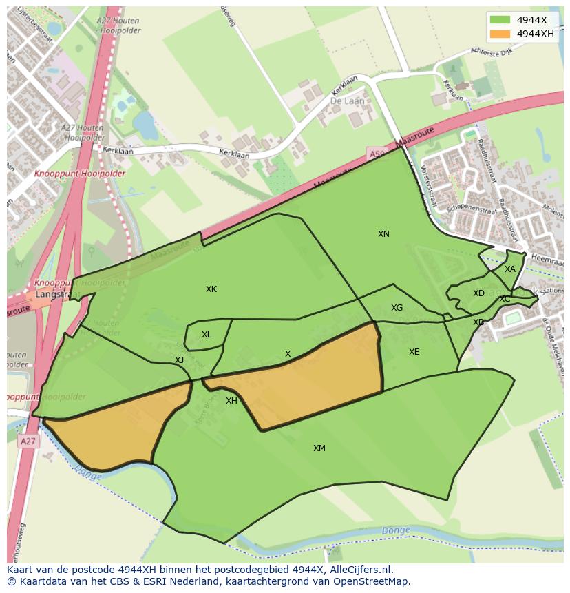 Afbeelding van het postcodegebied 4944 XH op de kaart.