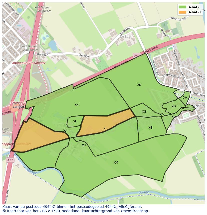 Afbeelding van het postcodegebied 4944 XJ op de kaart.