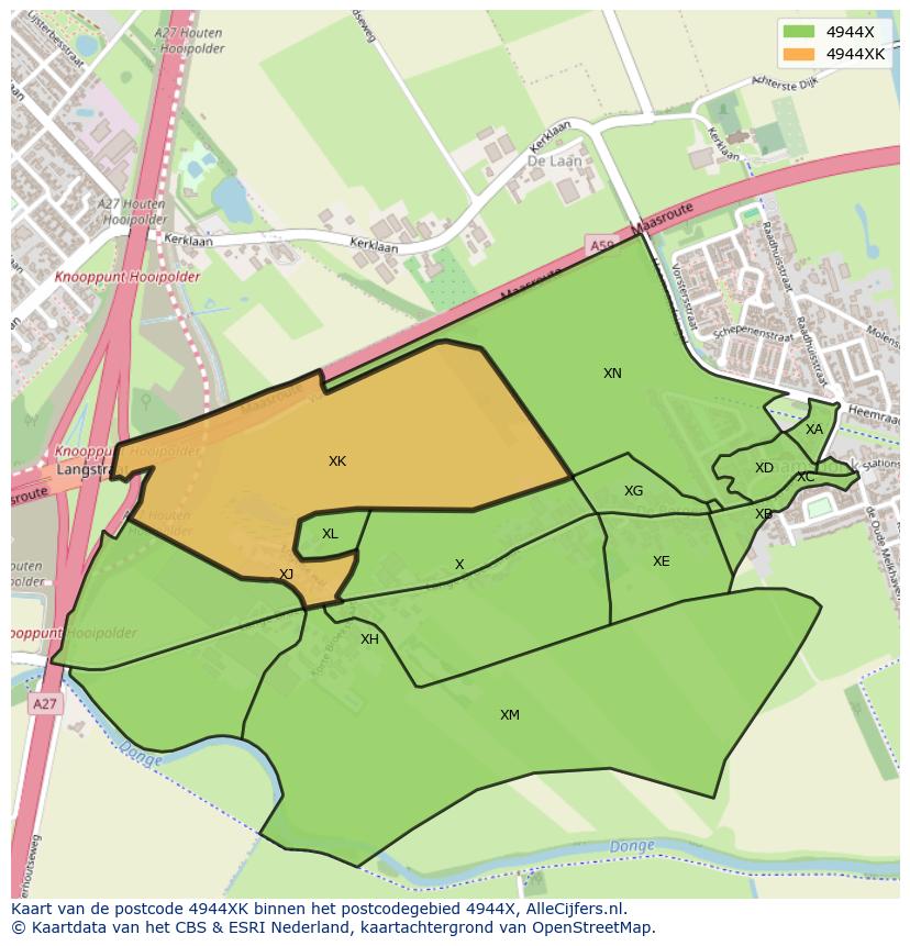 Afbeelding van het postcodegebied 4944 XK op de kaart.