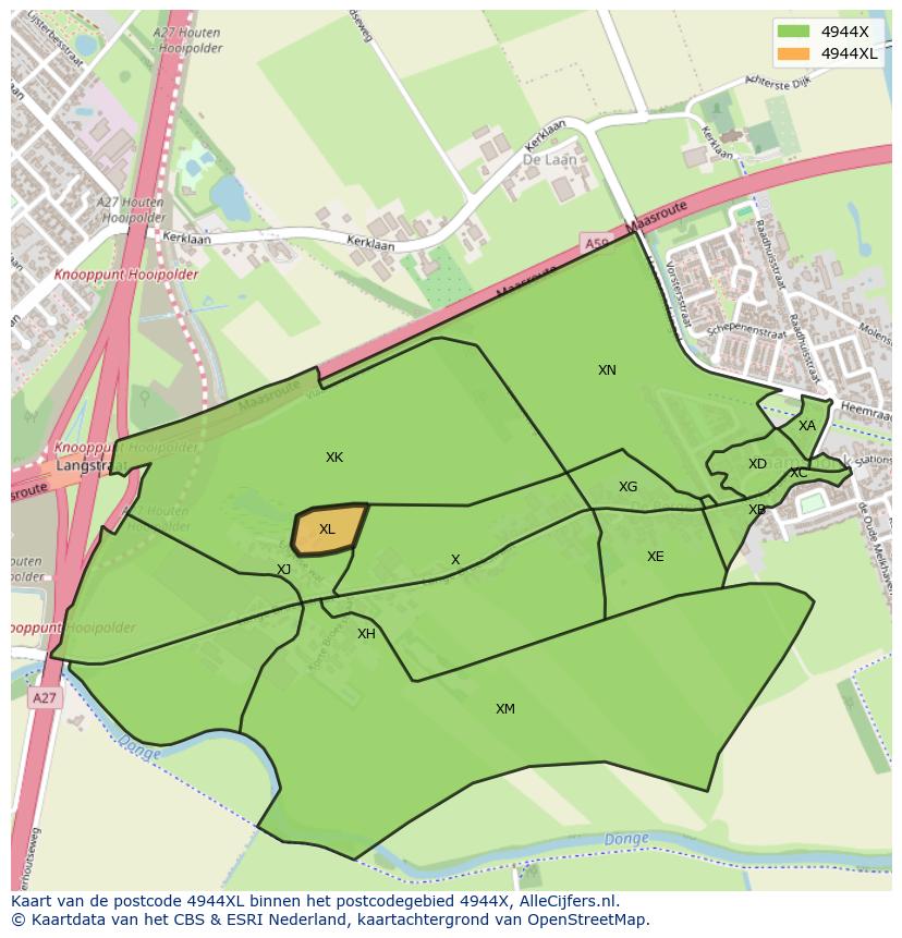 Afbeelding van het postcodegebied 4944 XL op de kaart.