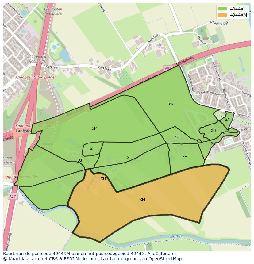 Afbeelding van het postcodegebied 4944 XM op de kaart.