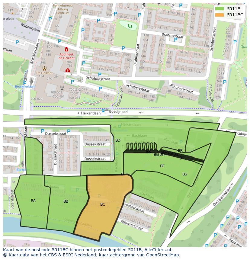 Afbeelding van het postcodegebied 5011 BC op de kaart.