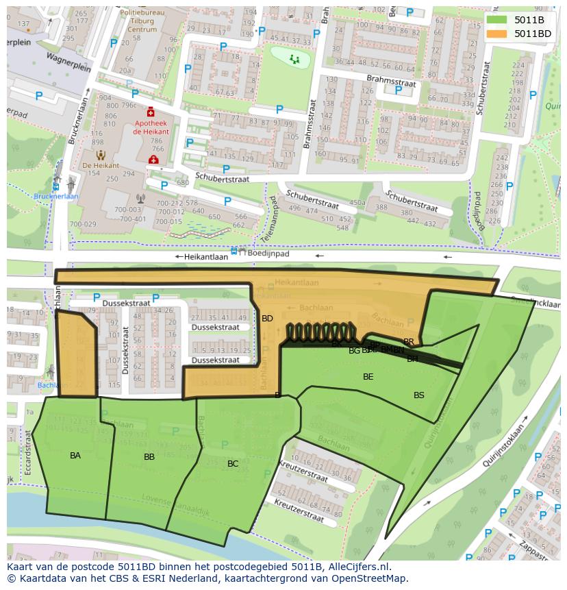 Afbeelding van het postcodegebied 5011 BD op de kaart.