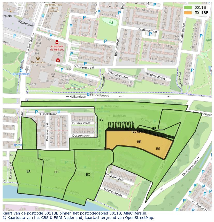 Afbeelding van het postcodegebied 5011 BE op de kaart.