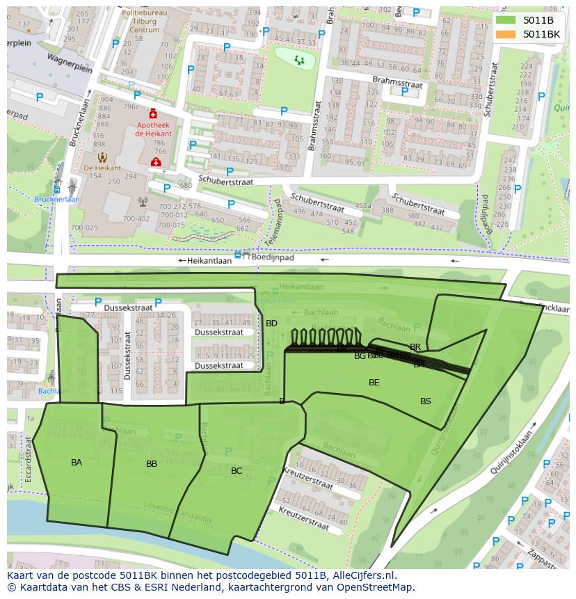 Afbeelding van het postcodegebied 5011 BK op de kaart.