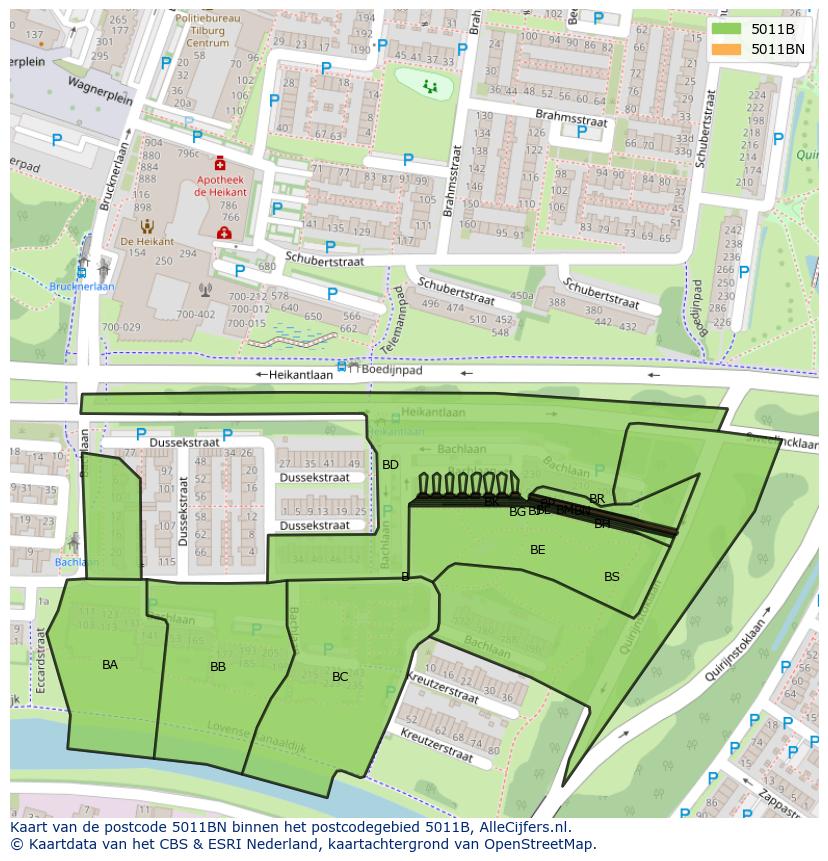 Afbeelding van het postcodegebied 5011 BN op de kaart.