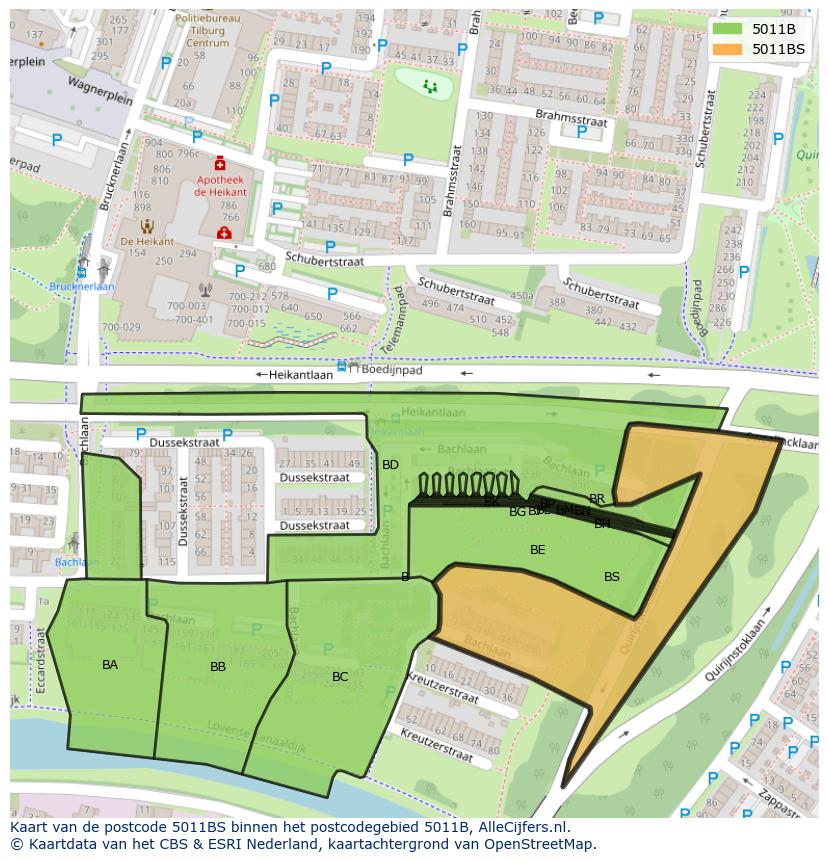 Afbeelding van het postcodegebied 5011 BS op de kaart.