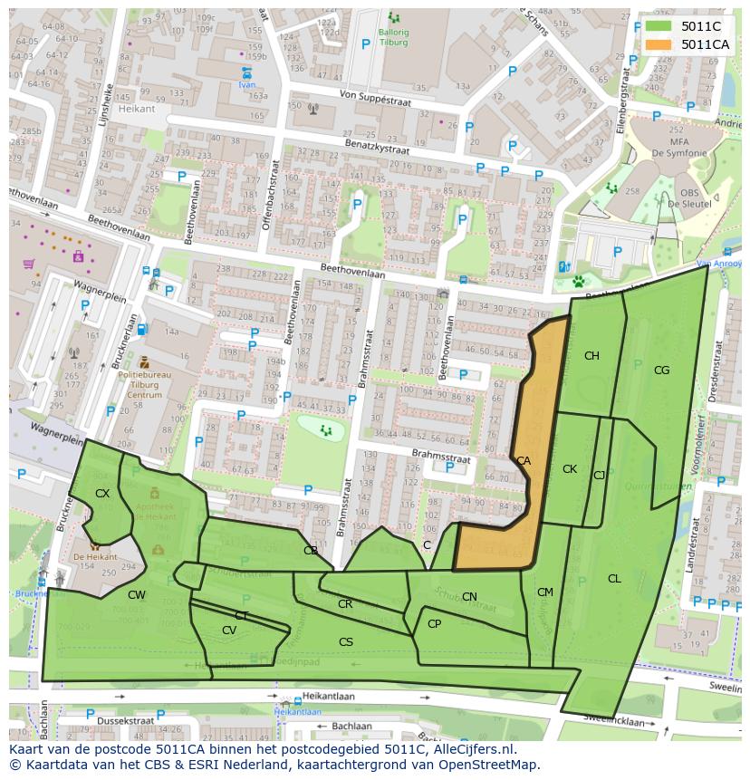 Afbeelding van het postcodegebied 5011 CA op de kaart.