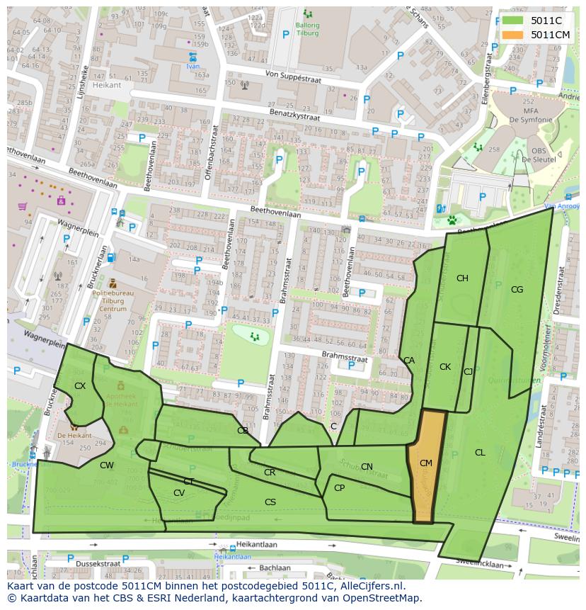 Afbeelding van het postcodegebied 5011 CM op de kaart.