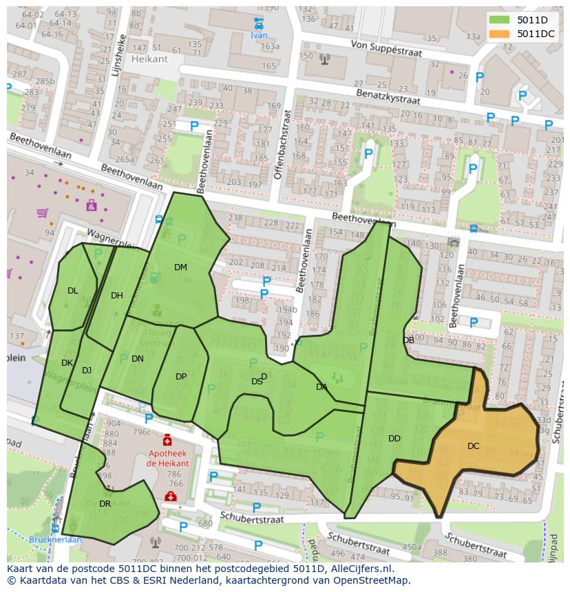 Afbeelding van het postcodegebied 5011 DC op de kaart.