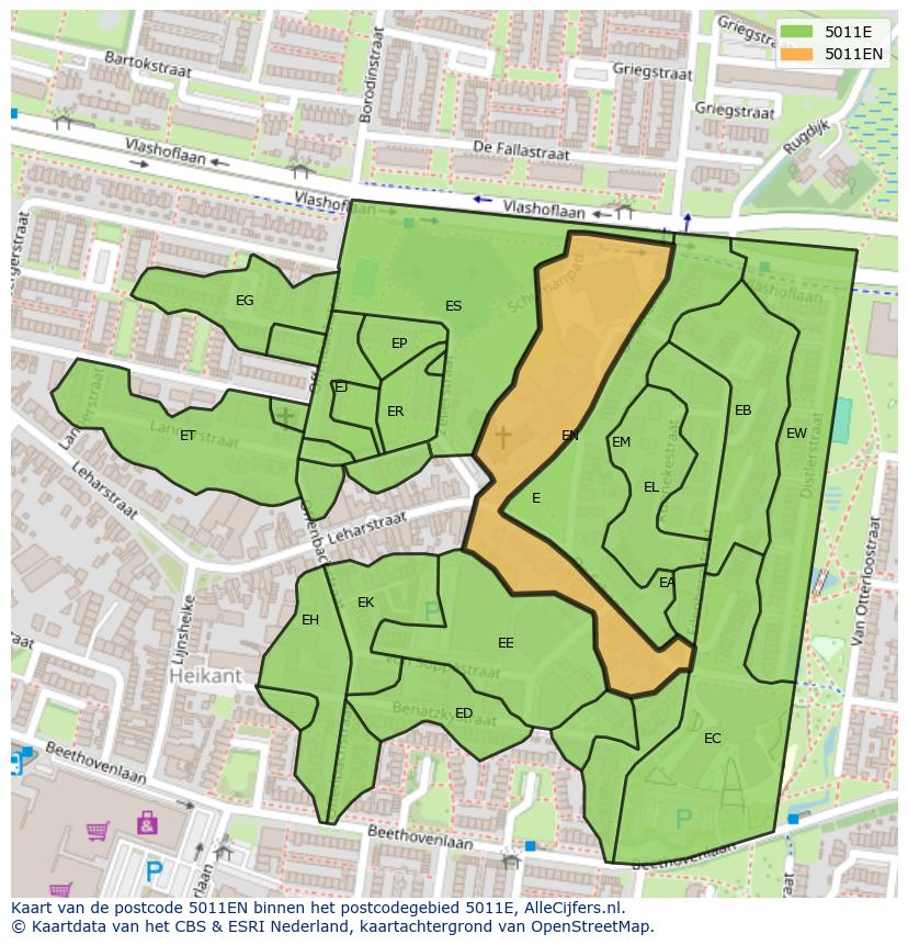 Afbeelding van het postcodegebied 5011 EN op de kaart.