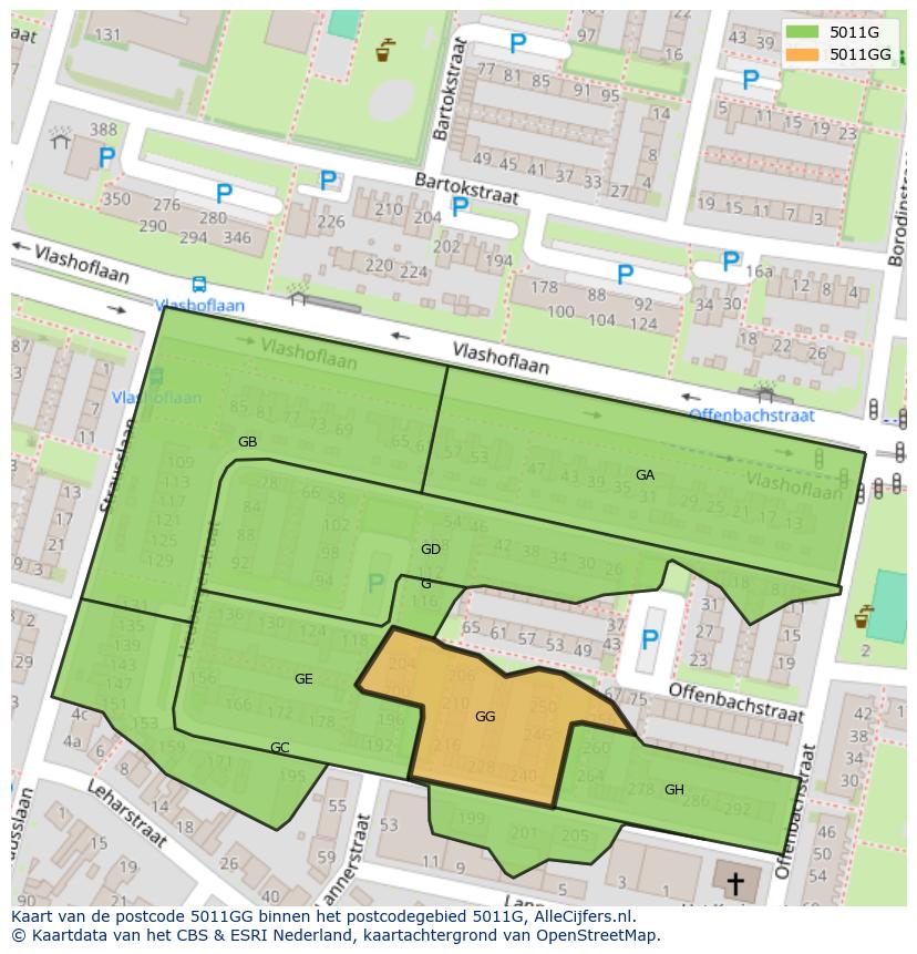 Afbeelding van het postcodegebied 5011 GG op de kaart.