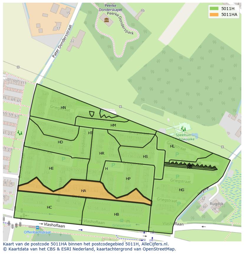 Afbeelding van het postcodegebied 5011 HA op de kaart.