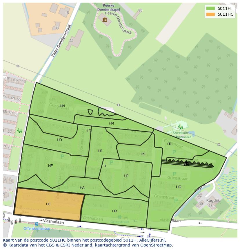 Afbeelding van het postcodegebied 5011 HC op de kaart.