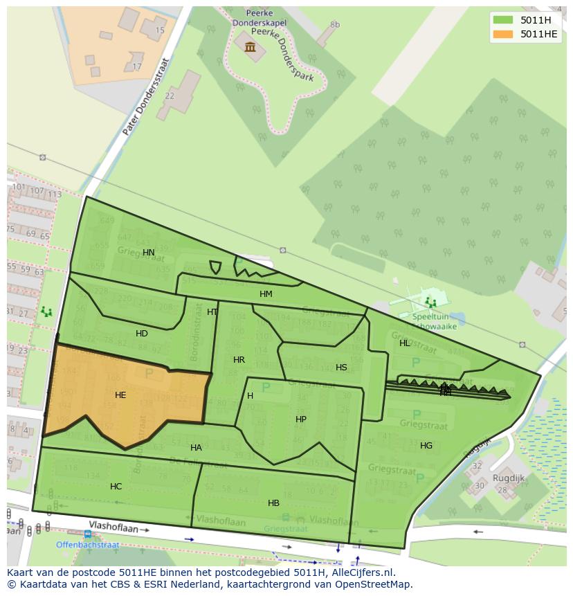 Afbeelding van het postcodegebied 5011 HE op de kaart.