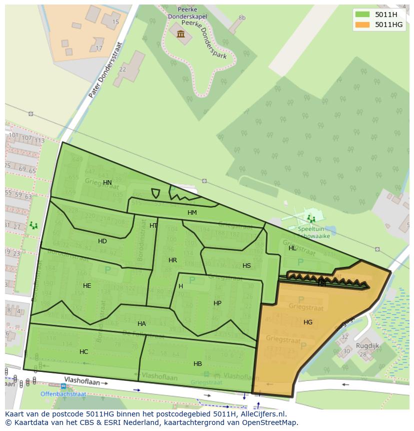 Afbeelding van het postcodegebied 5011 HG op de kaart.