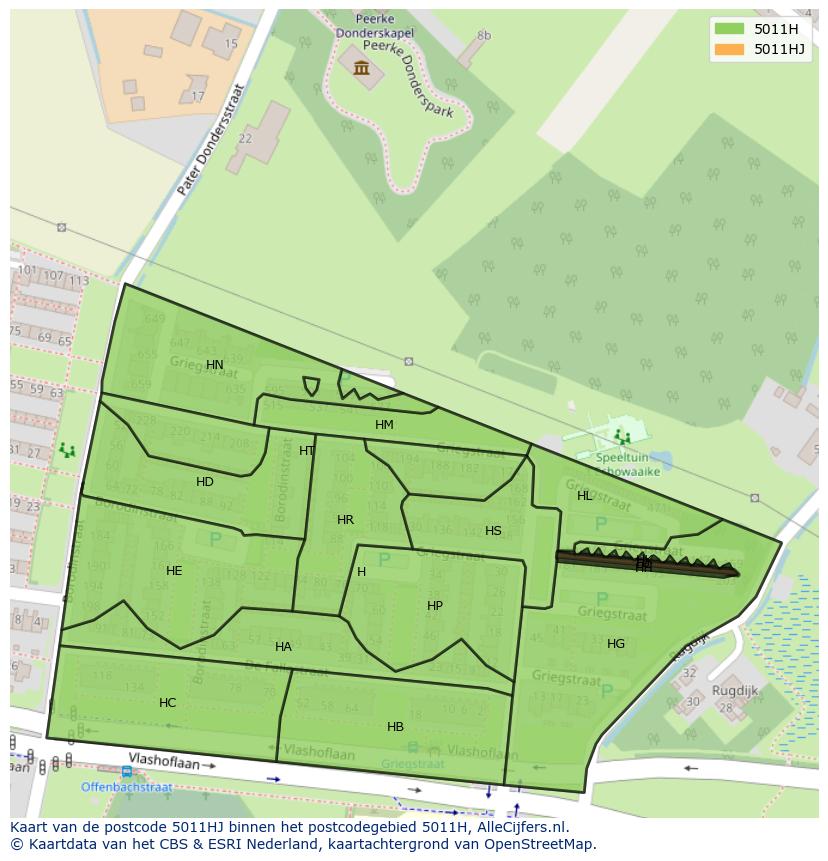 Afbeelding van het postcodegebied 5011 HJ op de kaart.