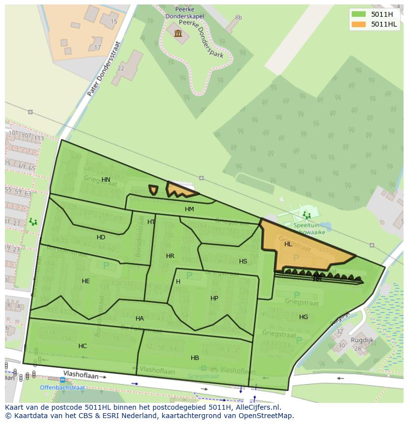Afbeelding van het postcodegebied 5011 HL op de kaart.