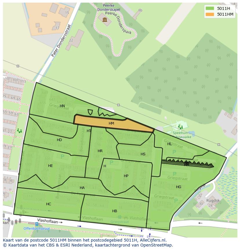 Afbeelding van het postcodegebied 5011 HM op de kaart.