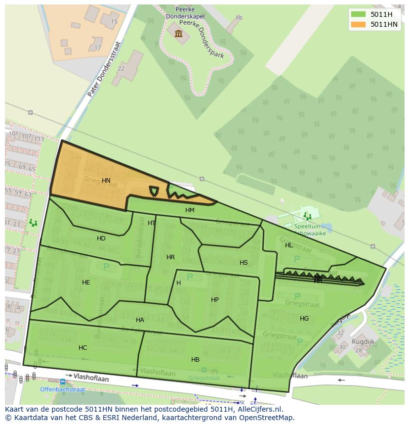Afbeelding van het postcodegebied 5011 HN op de kaart.